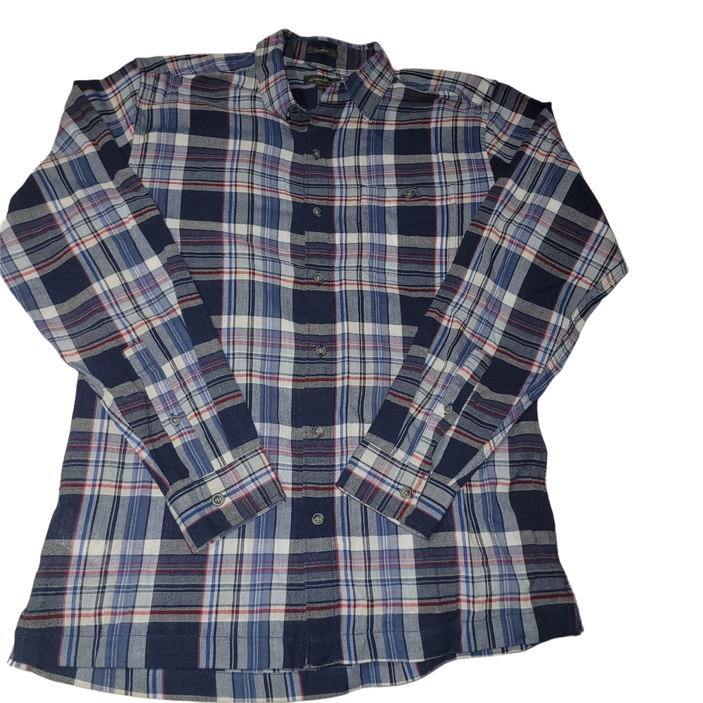 Eddie Bauer Men's Navy Plaid Button-Up Shirt Size M